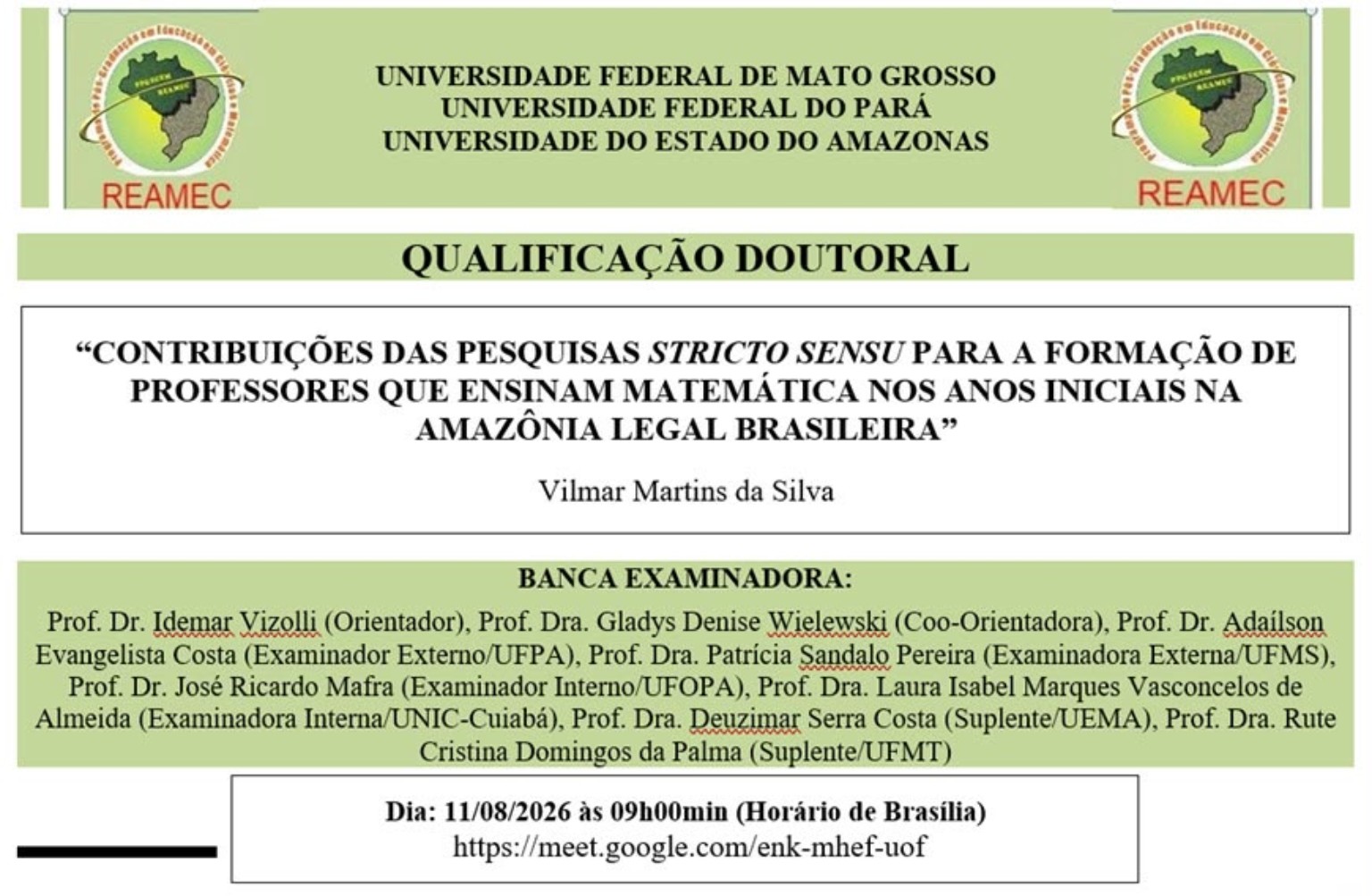 Cartaz oficial da qualificação doutoral de Vilmar Martins da Silva